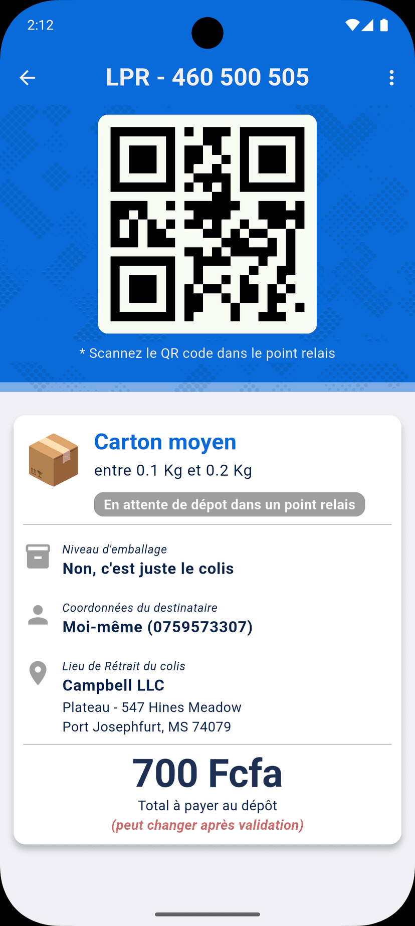 Récupération du colis